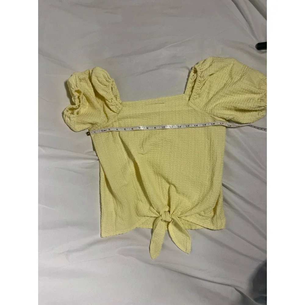 LOFT Yellow Textured Puff Sleeve Tie Front Top‎ Coquette Cottage Size XS